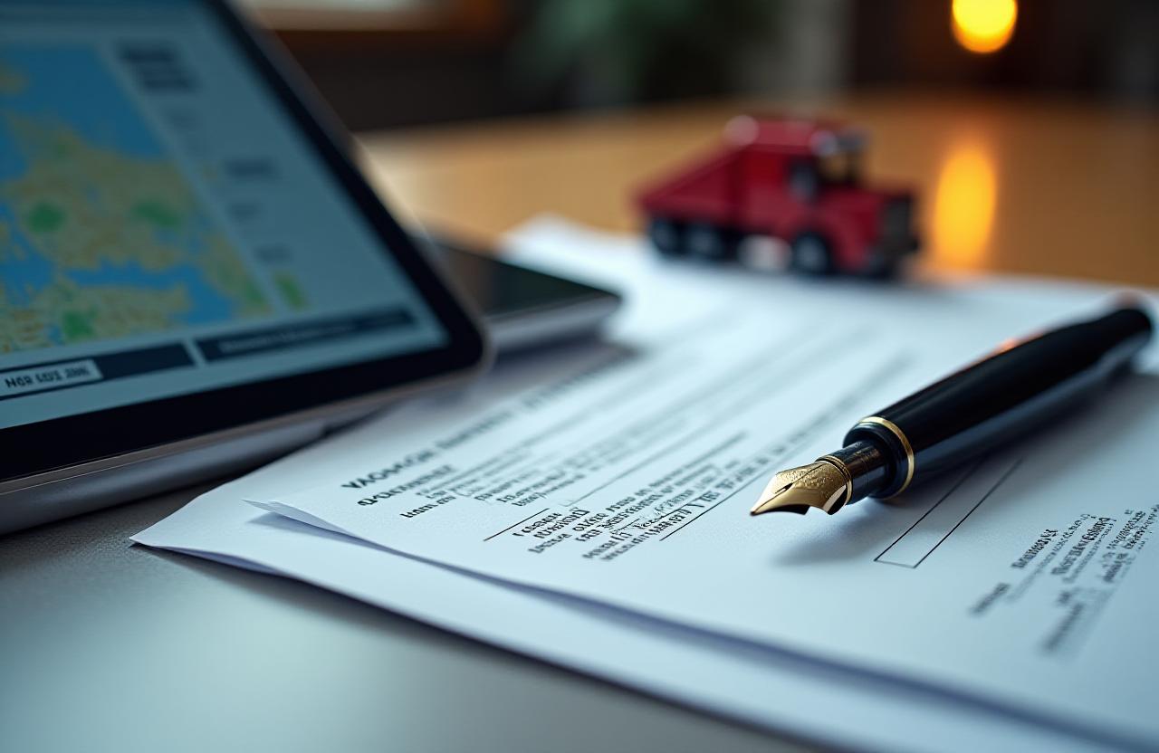 Close up of a legal contract and professional logistics paperwork